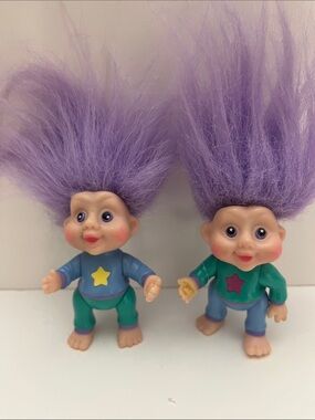 Vintage 1991 Applause Magic Trolls Babies Lot Purple Hair Star Set of 2